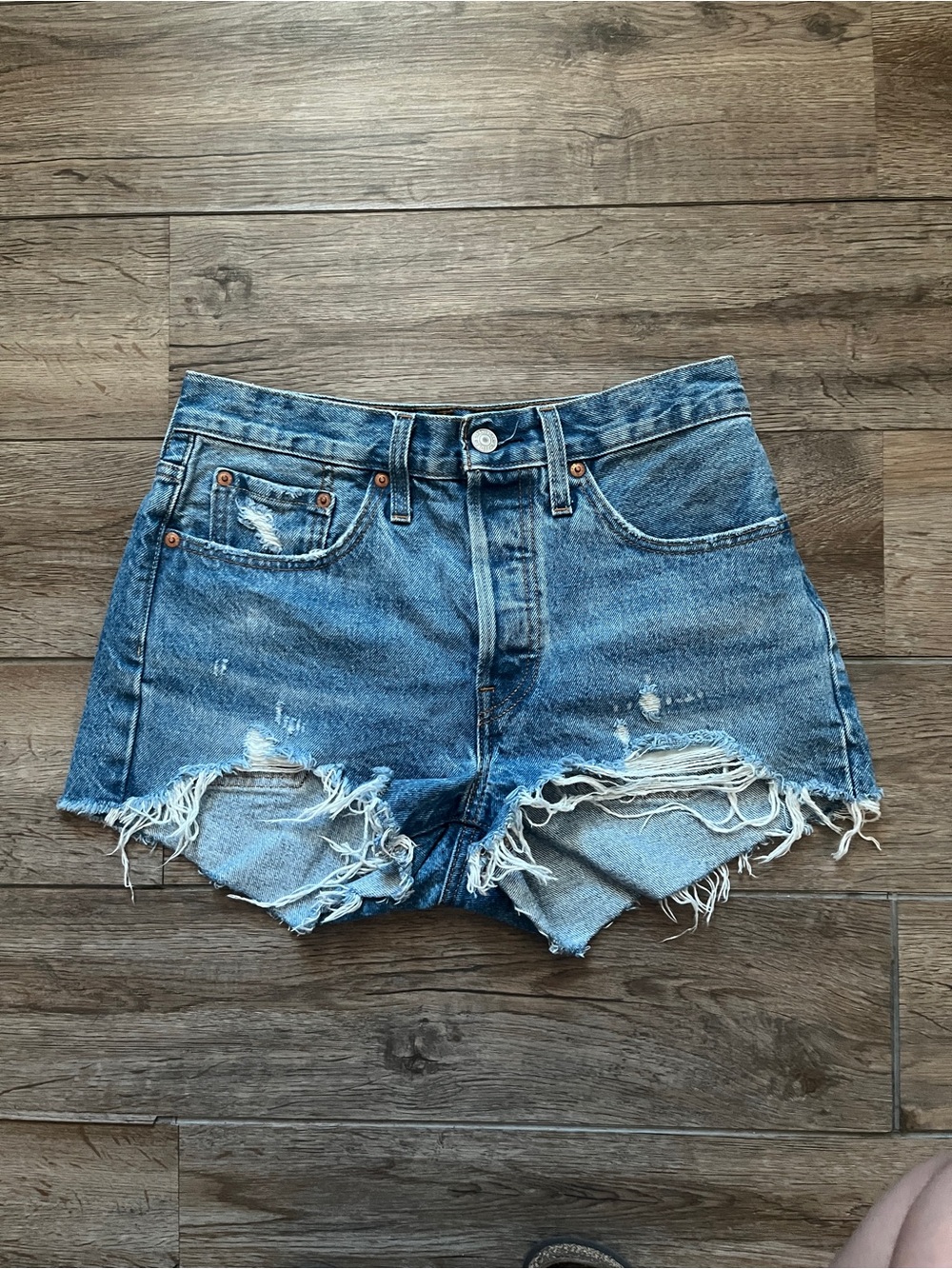 Levi's Blue Distressed Cutoff Denim Shorts